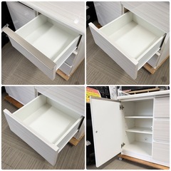 【超美 品‼️】定価34,990円♪ 現行モデル ニトリ 80cm幅キャビネット(ポスティアWH) サイドボード リビング収納家具 艶あり木目調ホワイト♪の画像