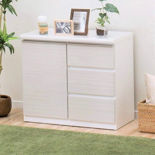 【超美 品‼️】定価34,990円♪ 現行モデル ニトリ 80cm幅キャビネット(ポスティアWH) サイドボード リビング収納家具 艶あり木目調ホワイト♪