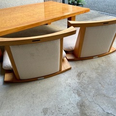 MORISHIGE モリシゲ 座卓 座椅子2脚 セット 高級座卓 ローテーブル 和モダン 天然木 玉杢調 座敷机の画像
