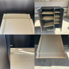 K35 下駄箱 シューズ ボックス BOX 3枚開き 靴箱 木製 玄関 収納 ラック フラット扉 化粧板仕上 チャコールグレー系 の画像