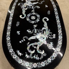 螺鈿細工 座卓 鳥 座卓 夜光貝 伝統 ちゃぶ台 ローテーブル センターテーブル 机 漆喰 彫刻　ガラス天板付きの画像