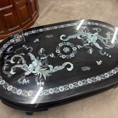 螺鈿細工 座卓 鳥 座卓 夜光貝 伝統 ちゃぶ台 ローテーブル センターテーブル 机 漆喰 彫刻　ガラス天板付きの画像