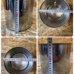 C(7640) 仔犬印 ステンレス 丸型キッチンポット 目盛付き 大小 2個セット 厨房用 飲食店 店舗用 キッチン用品 厨房用品 調理器具 中古の画像