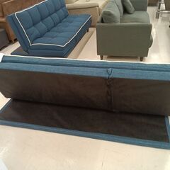 リユースのサカイ栃木店★ジモティ割あり★  リクライニングソファーベッド ブルー W175×D108×H22.5～62 クリーニング済み TC11397の画像