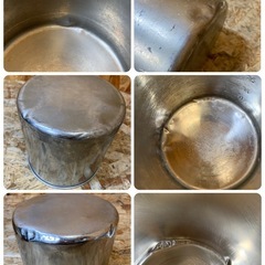 C(7642) ステンレス 丸型キッチンポット 目盛付き 3個セット 調味料入れ 厨房用 飲食店 店舗用 キッチン用品 厨房用品 調理器具 中古の画像