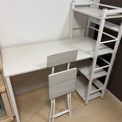 🌿【美品】棚付きデスク＆ チェアセット✨勉強机・ワークデスクに◎の画像