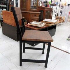 複数在庫 アイアンフレーム ダイニングチェア 木目調 ブラウン×ブラック 椅子 カフェ風 インダストリアル 家具 苫小牧西店の画像