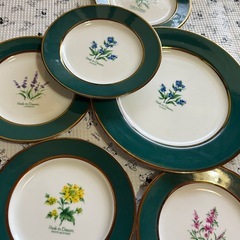 【新潟中央区】YAMATO製ハーブ
柄プレート6枚セット！緑×金縁の高級感で食卓がおしゃれに♪ の画像