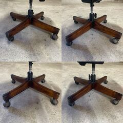 K41 オールド カリモク デスク チェア コロニアル 回転 椅子 モケット グリーン キャスター付 ヴィンテージ 天然木 リビング オフィス 書斎  の画像