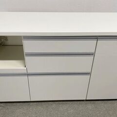 パモウナ キッチンカウンター 幅140 ソフトクローズ ダイヤモンドハイグロス ホワイト ダイニング 食器棚 中古家具 店頭引取歓迎 R10199の画像