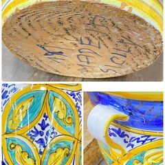 ジ444/ マヨリカ焼 三越直輸入 傘立て 花瓶 花器 インテリア フラワーベース インテリアの画像