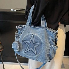なデニムトートバッグ星柄＆コインパース付きの画像