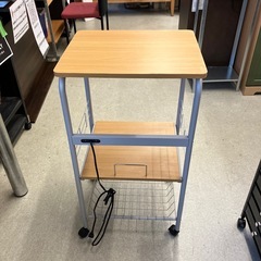 K2510-466 キャスター付き 木製天板 ワゴン レンジ台 ナチュラル キズ汚れ有りの画像