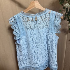 レース ノースリーブ トップス ブルーの画像