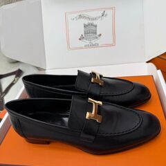 エルメス パンプス ミュール ブラック レザー Hバックル 24.0の画像