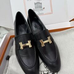 エルメス パンプス ミュール ブラック レザー Hバックル 24.0の画像