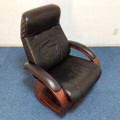 北欧ノルウェー Hjellegjerde パーソナルソファ 本革ダークブラウン Made in Norway 360°回転式リクライニングソファ イエリアーダの画像