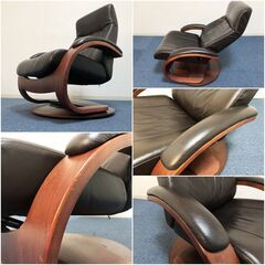 北欧ノルウェー Hjellegjerde パーソナルソファ 本革ダークブラウン Made in Norway 360°回転式リクライニングソファ イエリアーダの画像