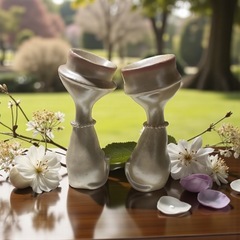 昭和レトロ　カンカン帽の猫の置物　ペア　アンティーク　陶器製の画像