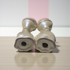 昭和レトロ　カンカン帽の猫の置物　ペア　アンティーク　陶器製の画像