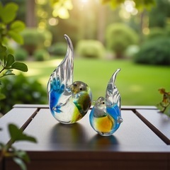 マルティグラス MULTIGLASSペア 鳥 ガラス セット インテリア 工芸の画像
