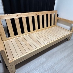 天然木ソファベッド シングルショート 伸長式ソファベッド  すのこベッド  の画像