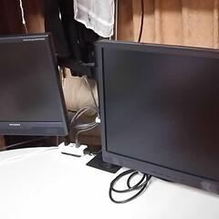 2面モニターアーム＋液晶ディスプレイ2台＋付属品の画像