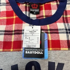 新品BABYDOLL♢ミッキー長袖TシャツMロゴ刺繍プリントチェックディズニーの画像