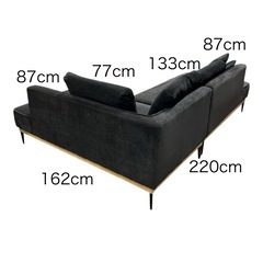 三人掛けL字ソファ（ダークグレー） の画像