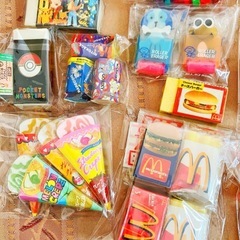 ［当時物］消しゴム 昭和レトロ 平成レトロ マクドナルド ドリンク お菓子 カップ麺 ポケモン ローラー クレープ まとめて 大量セットの画像