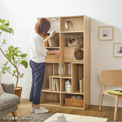 美品　LOWYA　[幅90] キャットウォーク付き壁面本棚 収納棚 リバーシブル 木製の画像