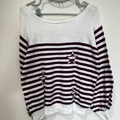 LUCA ボーダーVネックニットプルオーバー ホワイト×パープルの画像