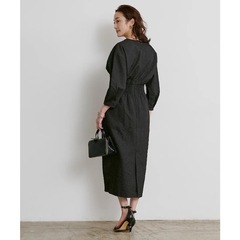 ふくれジャガードキーネックワンピース （ブラック）の画像