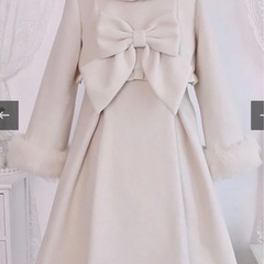 【美品】アイボリー ダブルブレスト ちょう結び ぬいぐるみ 長袖 フェイク ツーピース ウール ロリータ コートの画像