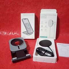 Mag-Safe対応 3in1 ワイヤレス充電器 スマホスタンド 【ほぼ新品】 magsafe 充電スタンドの画像