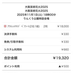 大阪芸術花火ペアシートそっけつ即決の画像