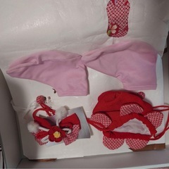 七五三　3歳　被布　赤とピンクの花柄 被布着の画像