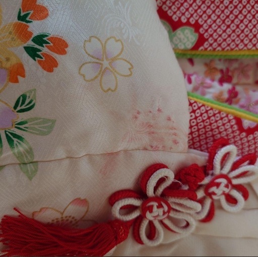 販売 七五三 3歳 被布 赤とピンクの花柄 被布着