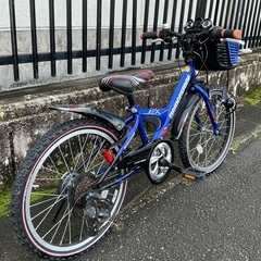 🉐11/1〜PayPay10%還元中＜使用少＞ブリヂストン・エクスプレス 20インチ・ジュニア自転車・シマノ6段シフト 点灯虫ライト、鍵付き ブルーの画像