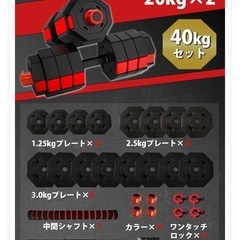 ダンベル20kg×2重量調節可シャフト付きの画像