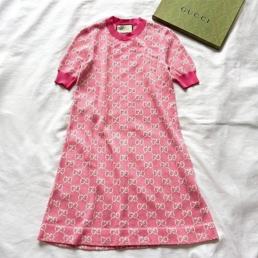 【３日まで　値下げ可能　極美品】　グッチ　GGパターン　ジャガード　ニットワンピース　ピンク