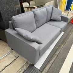 三人がけ　ソファ　オットマン付き　ファブリックソファ　グレーの画像