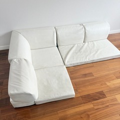 ローソファ レザー オフホワイト 3点セット 使用感ありの画像