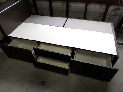 ② ニトリ シングルベッド マットレス付き 幅97.5×奥行207×高さ85cm ブラウン系 コンセント付き Nスリープ 寝具 家具 Sベッド NITORI 苫小牧西店 大容量収納×棚・コンセント付き】チェストベッド + マットレスセット