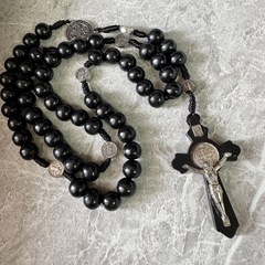 R4*《ブラックウッド》* 聖ベネディクトのロザリオ 十字架 アンティークカトリックの画像