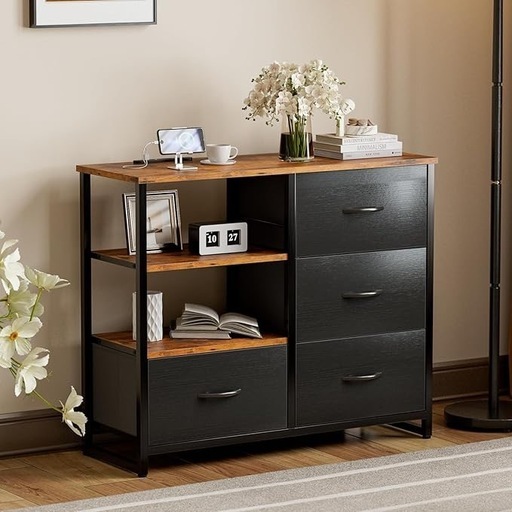 収納チェスト❣️洋服タンス リビングチェスト 棚付 コンセント付 3段3杯2段