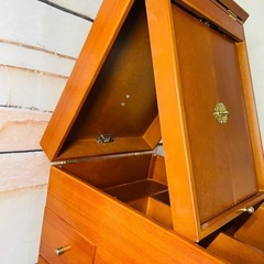 木製メイクボックス 3面鏡 コンセント付き 化粧箱の画像