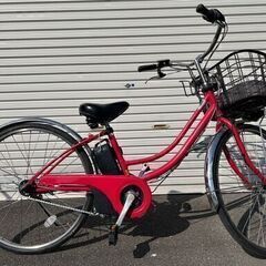返品保証付き】　No721　大型バッテリー電動アシスト自転車　返品保証付き　26インチ　パナソニック ティモ・W　2017年型　ピンク　バッテリー8Ah（ロングモード40km以上）レンタサイクル店で使用していた自転車。メンテナンス済み。タイヤ、チューブ1年以内に交換、9分山。の画像