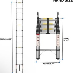 伸縮はしご ステンレス製 5ｍ 折り畳み伸縮梯子 持ち運びやすい軽量 多機能 耐荷重150 kg 自動ロック 安全ロック スライド式の画像