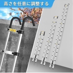 伸縮はしご ステンレス製 5ｍ 折り畳み伸縮梯子 持ち運びやすい軽量 多機能 耐荷重150 kg 自動ロック 安全ロック スライド式の画像
